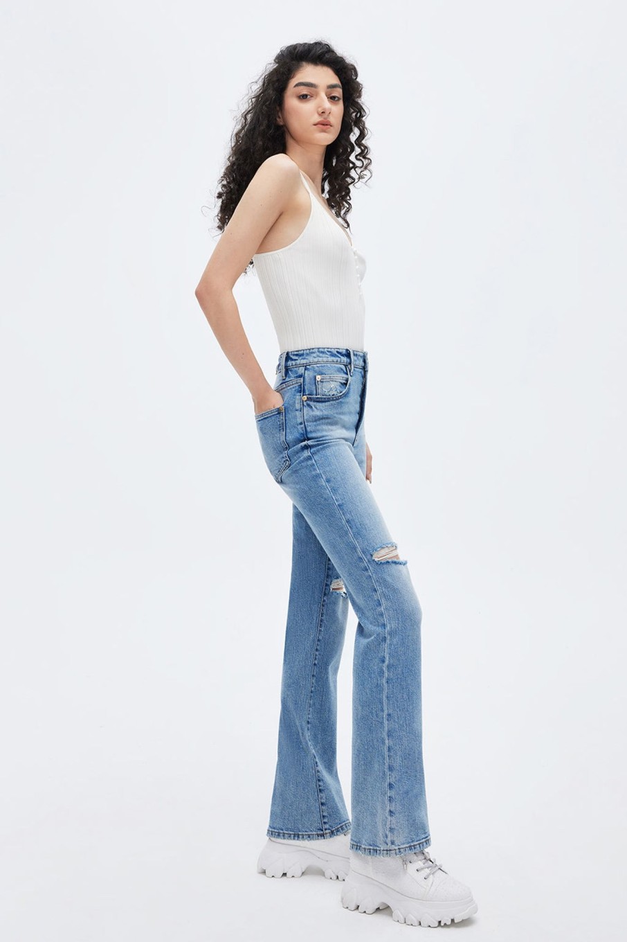 MISS SIXTY Flare | Flared Denim Jeans With Silk Middle Blue