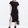 MISS SIXTY Dresses | Sexy Front Slit Cotton Round Neck Dress Black