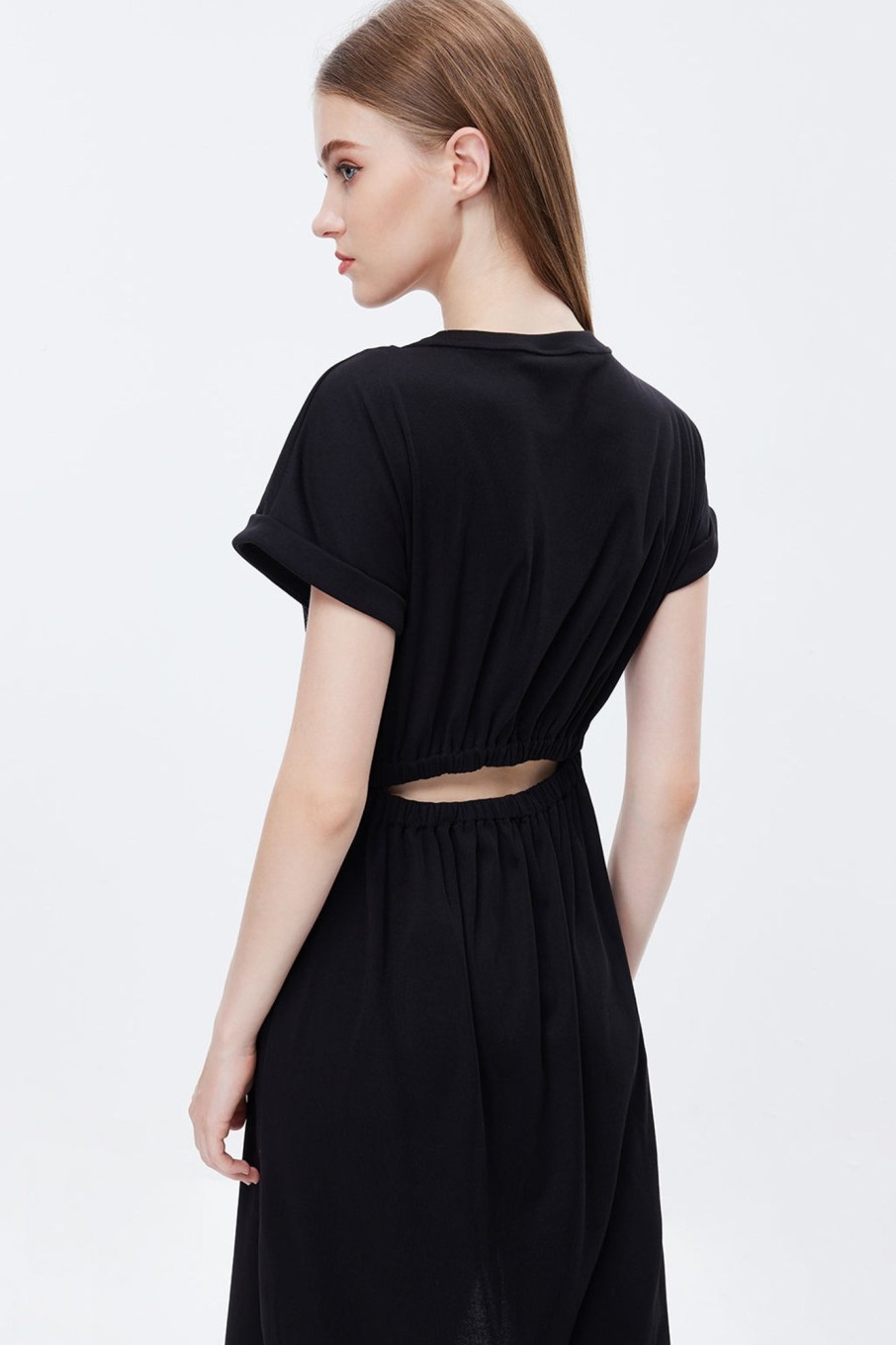 MISS SIXTY Dresses | Sexy Front Slit Cotton Round Neck Dress Black