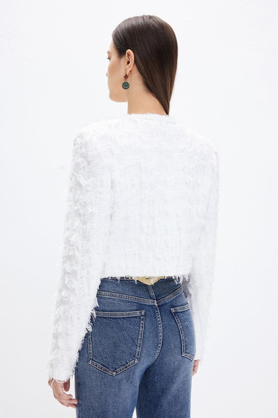 MISS SIXTY Jackets & Outerwears | Delicate Beaded Butterfly Jacket With Shoulder Pad White