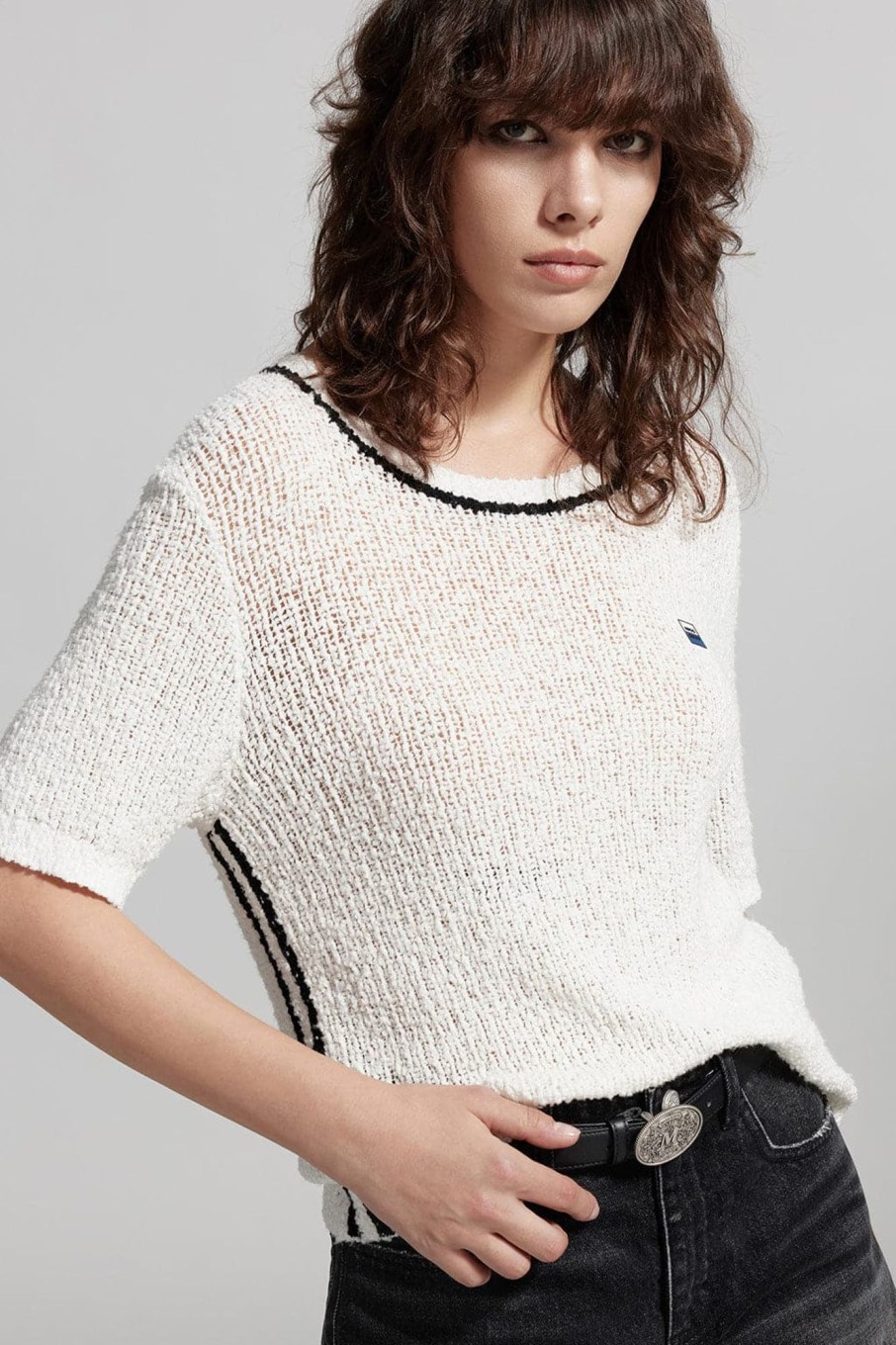 MISS SIXTY Sweaters | Colour Contrast Collar Short Sleeves Knit Top