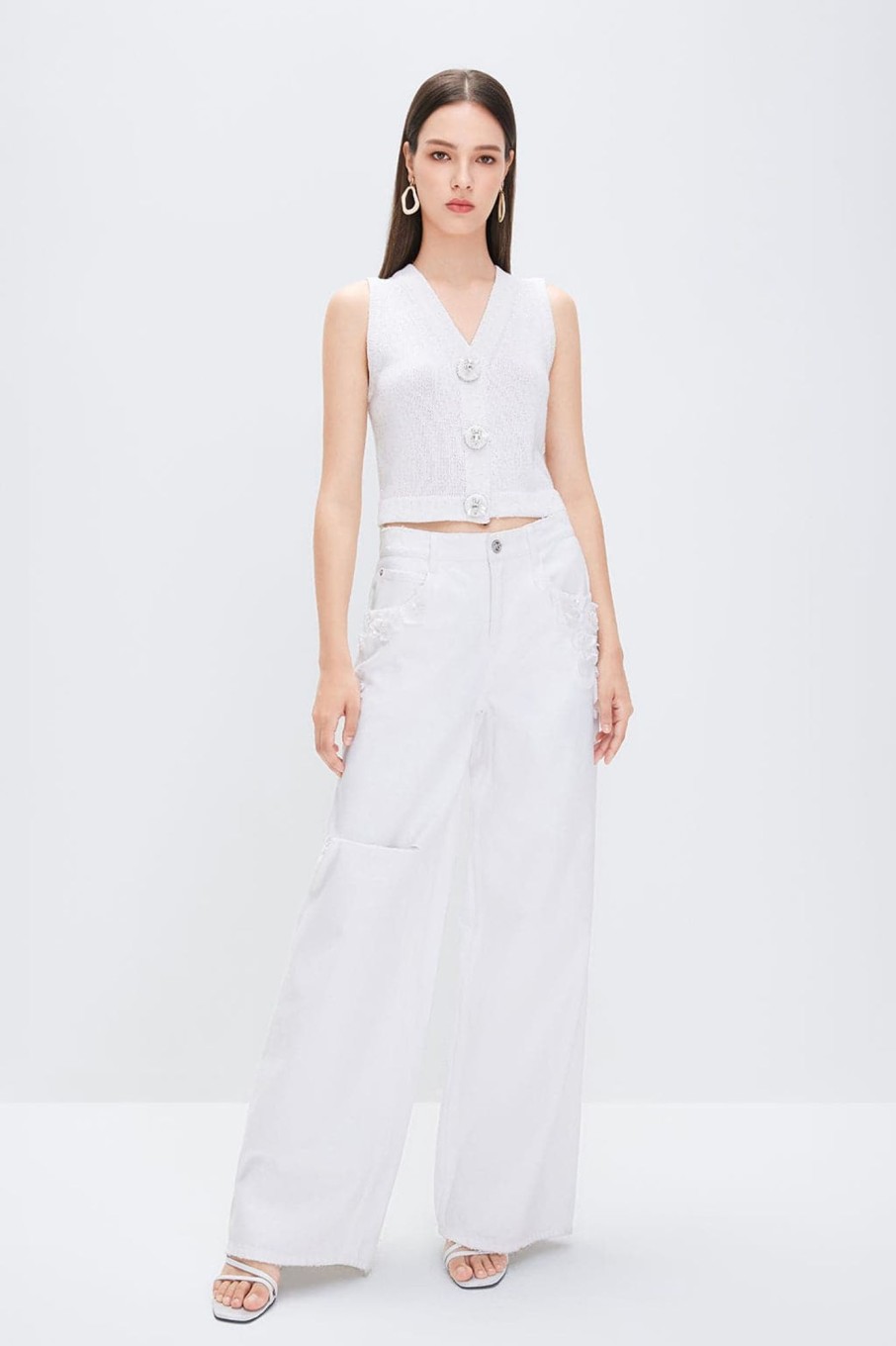 MISS SIXTY Wide Leg | Baggy Ripped Jeans With Linen Blend White