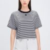 MISS SIXTY Tops | Black And White Striped T-Shirt With Clover Embroidery White/Black