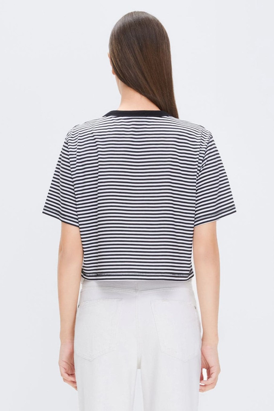 MISS SIXTY Tops | Black And White Striped T-Shirt With Clover Embroidery White/Black