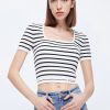 MISS SIXTY Sweaters | Square Neck Striped High Stretch Knitted Top Black/White