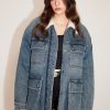 MISS SIXTY Jackets & Outerwears | Vintage Cargo Style Thick Casual Loose-Fit Denim Jacket Middle Blue