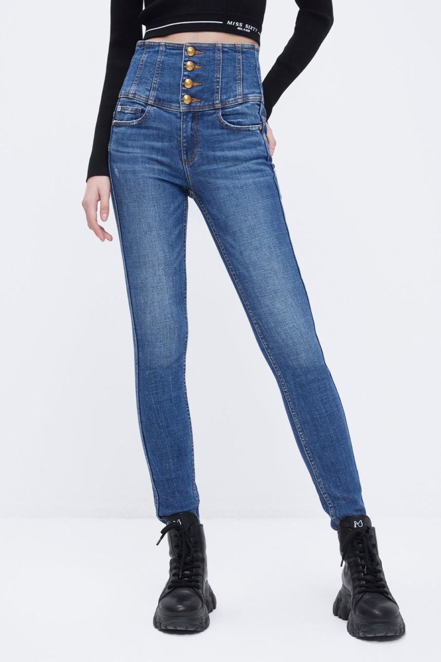 MISS SIXTY High Waist | Four Buttons Super High Waist Slim Jeans Deep Blue