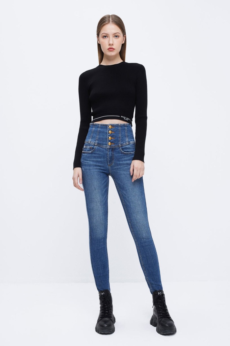 MISS SIXTY High Waist | Four Buttons Super High Waist Slim Jeans Deep Blue