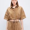 MISS SIXTY Tops | Cargo Drawstring Cropped Shirt Khaki