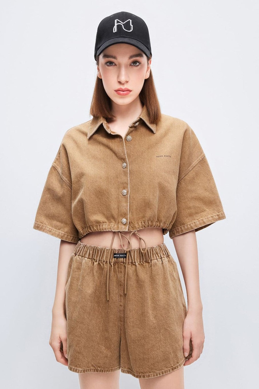 MISS SIXTY Tops | Cargo Drawstring Cropped Shirt Khaki