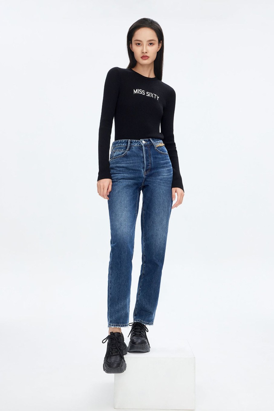 MISS SIXTY Straight | Vintage Navy Blue Cashmere Blend Straight Jeans Deep Blue