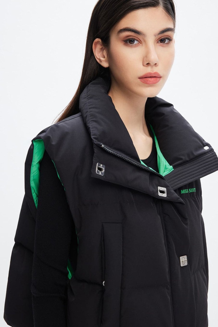 MISS SIXTY Jackets & Outerwears | Contrasting Colour Stand Collar Sleeveless Down Vest