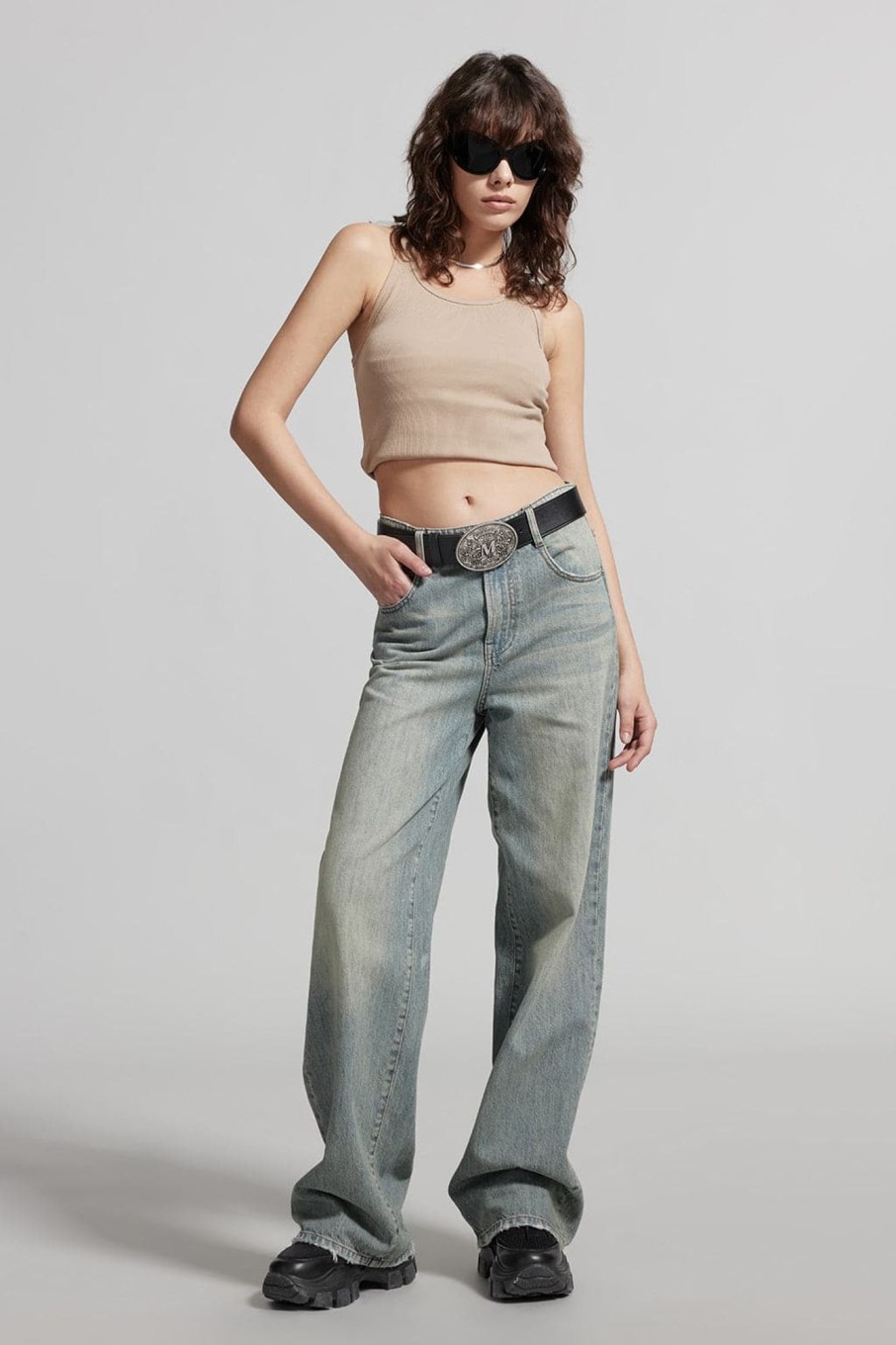 MISS SIXTY High Waist | Vintage White Wide-Leg Jeans Green Grey