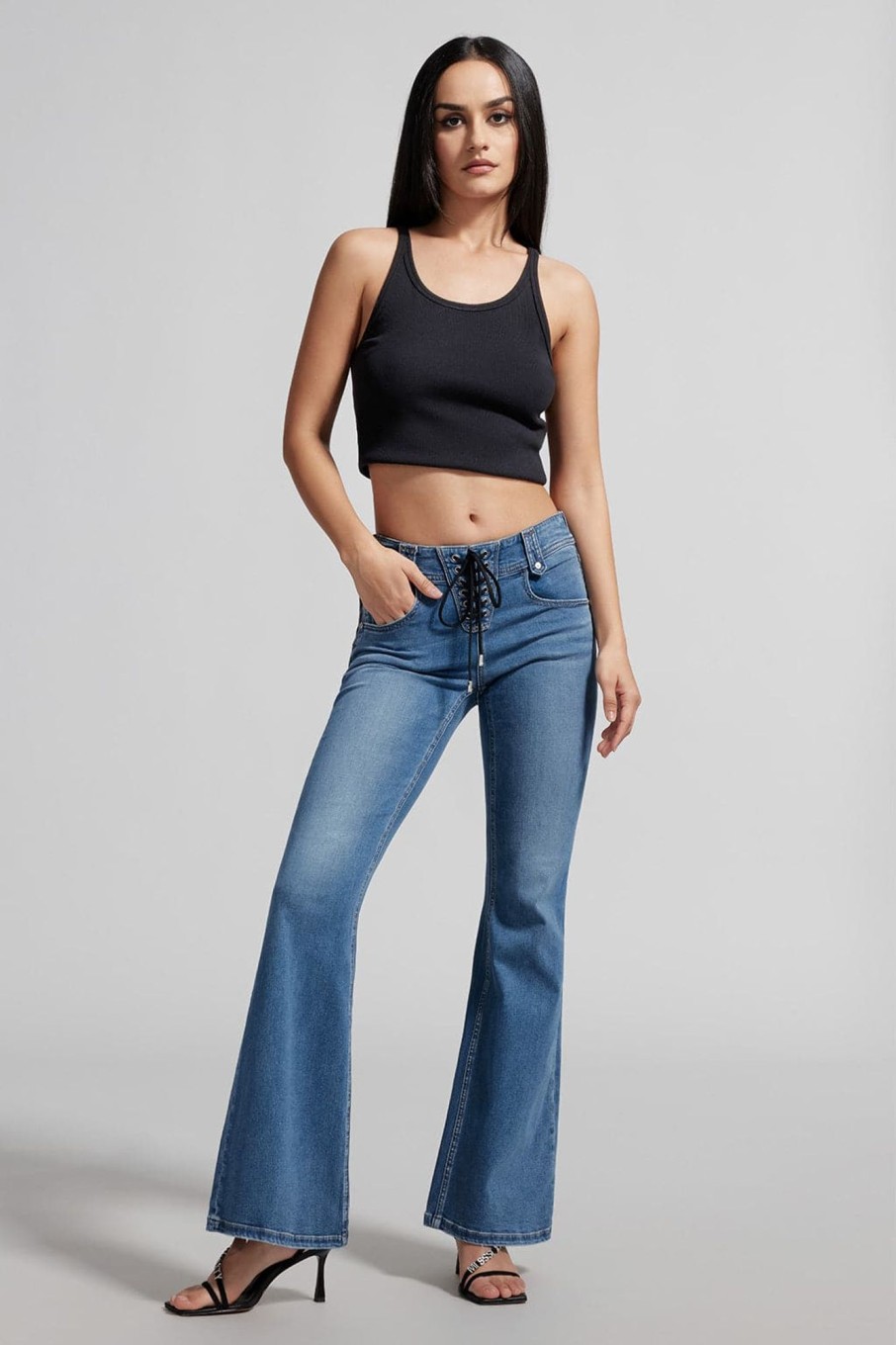 MISS SIXTY Flare | Lace-Up Bootcut Pants With Acetate Middle Blue