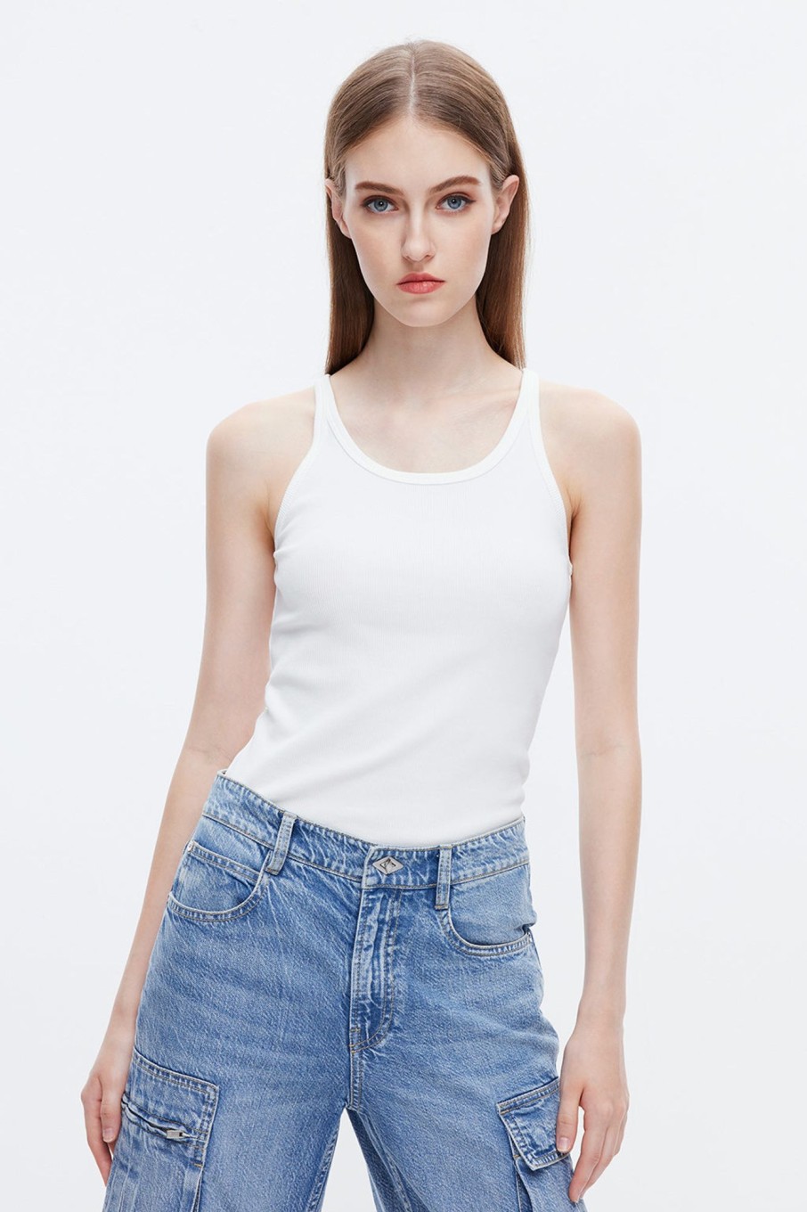 MISS SIXTY Tops | Sleeveless Cotton Stretch Skinny Crew Neck T-Shirt