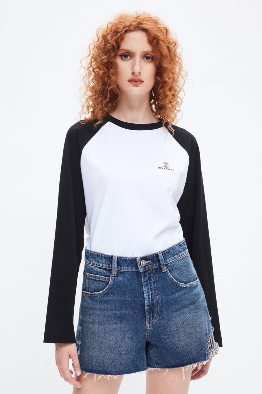 MISS SIXTY Tops | Nft Capsule Black And White Contrasting Long Sleeves T-Shirt Bright White