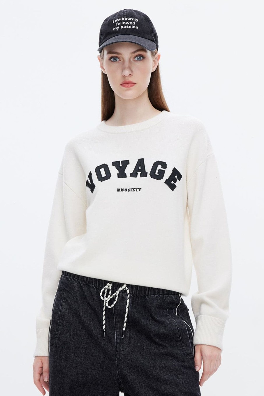 MISS SIXTY Sweaters | Crew Neck Alphabet Print Wool Knit Wear White