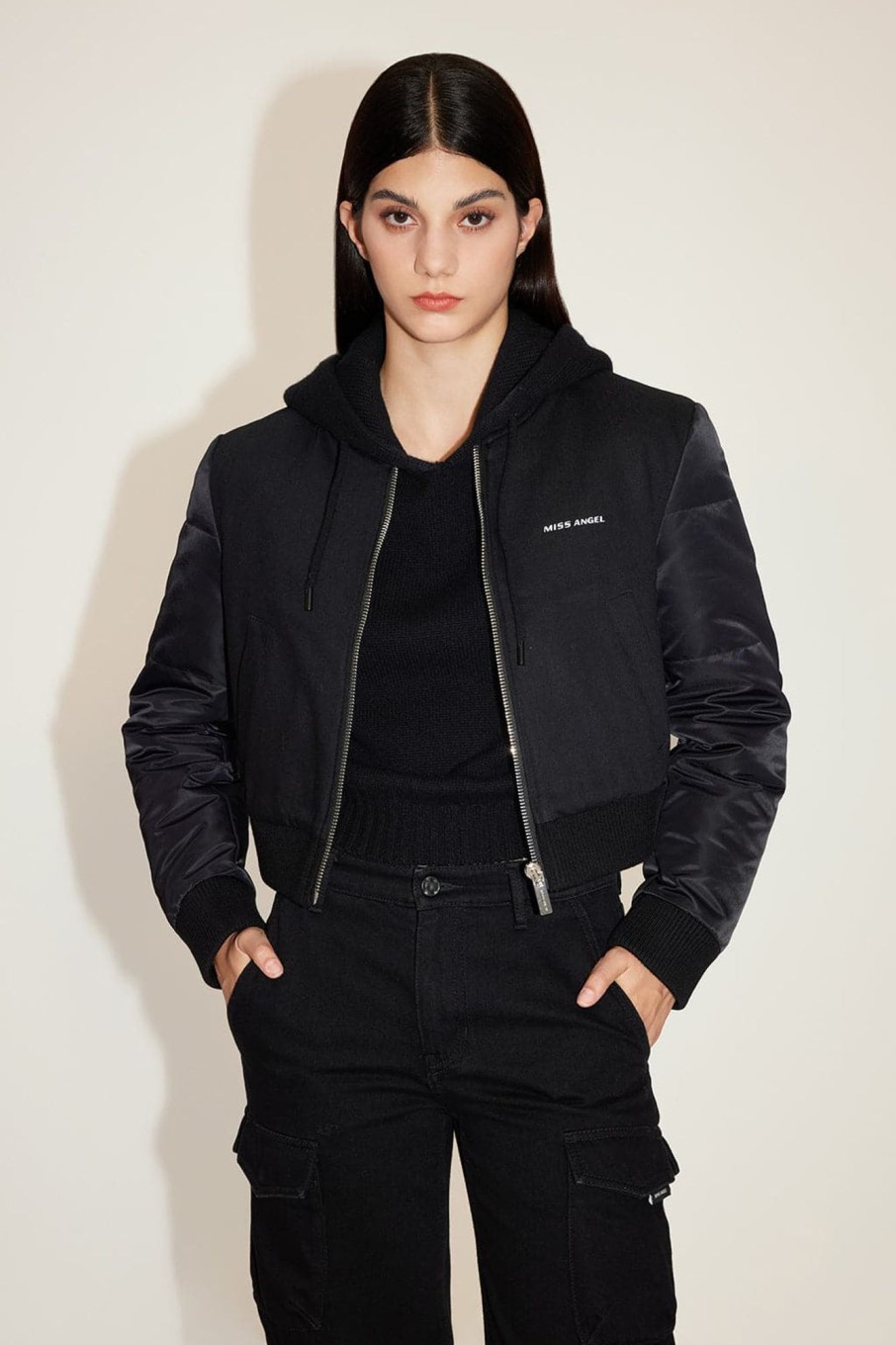 MISS SIXTY Fall-Winter | Angel Collection Stand Collar Patchwork Sport Down Jacket Black