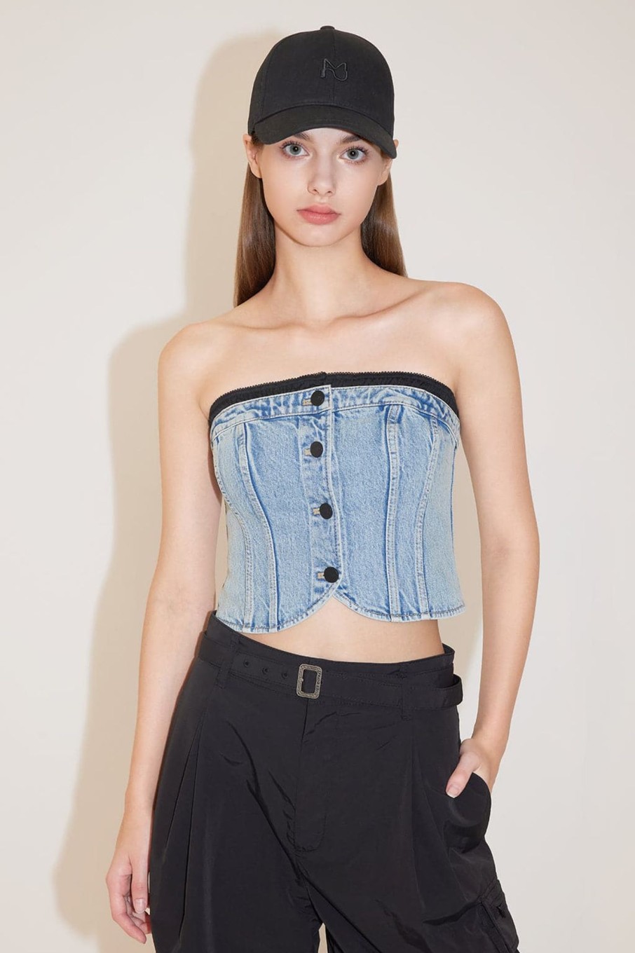 MISS SIXTY Tops | Sexy Denim Top With Splicing Design Middle Blue