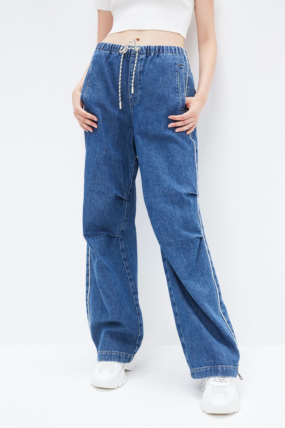 MISS SIXTY Wide Leg | Vintage Blue Drawstring Wide Leg Jeans Middle Blue