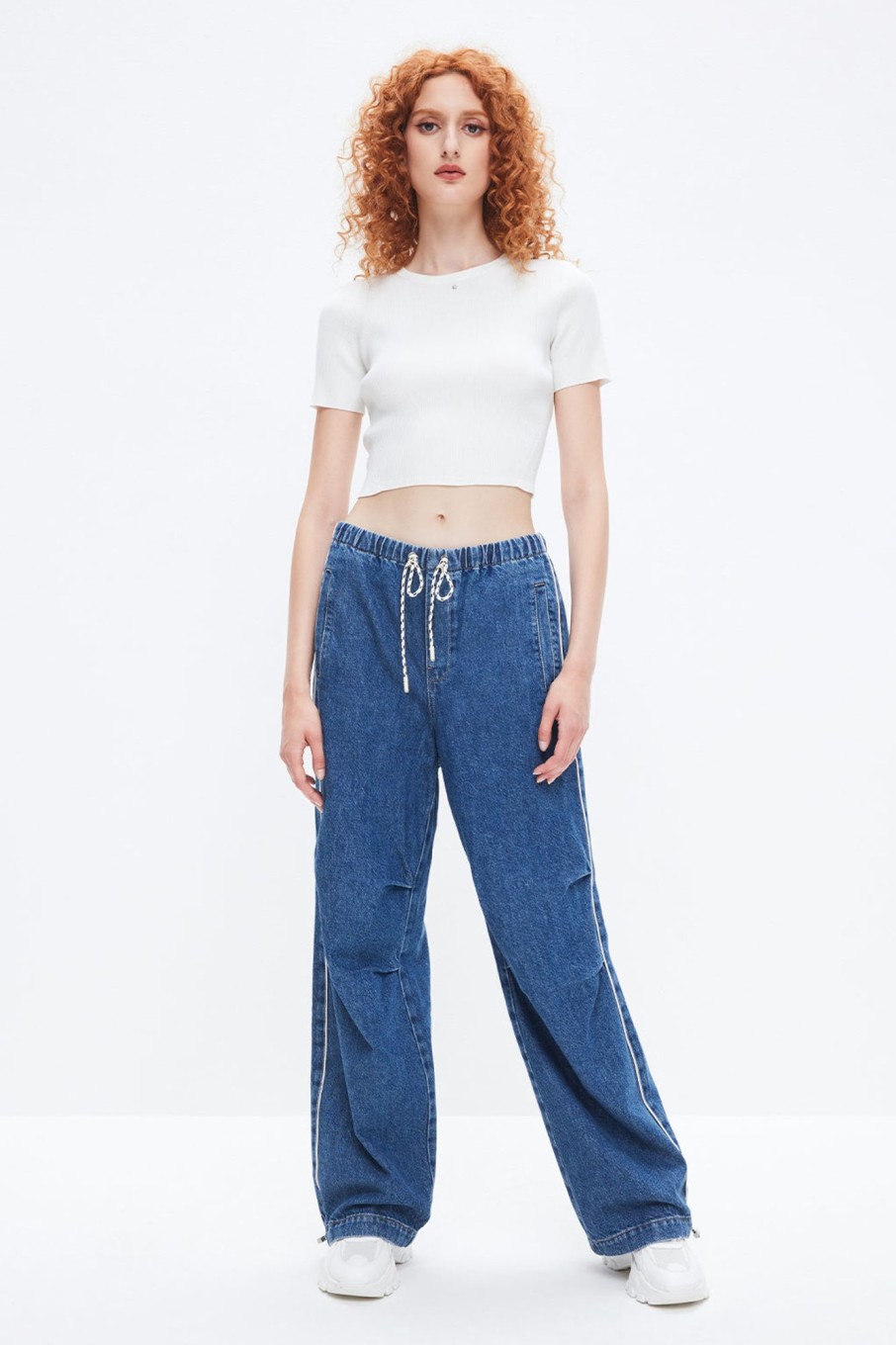 MISS SIXTY Wide Leg | Vintage Blue Drawstring Wide Leg Jeans Middle Blue