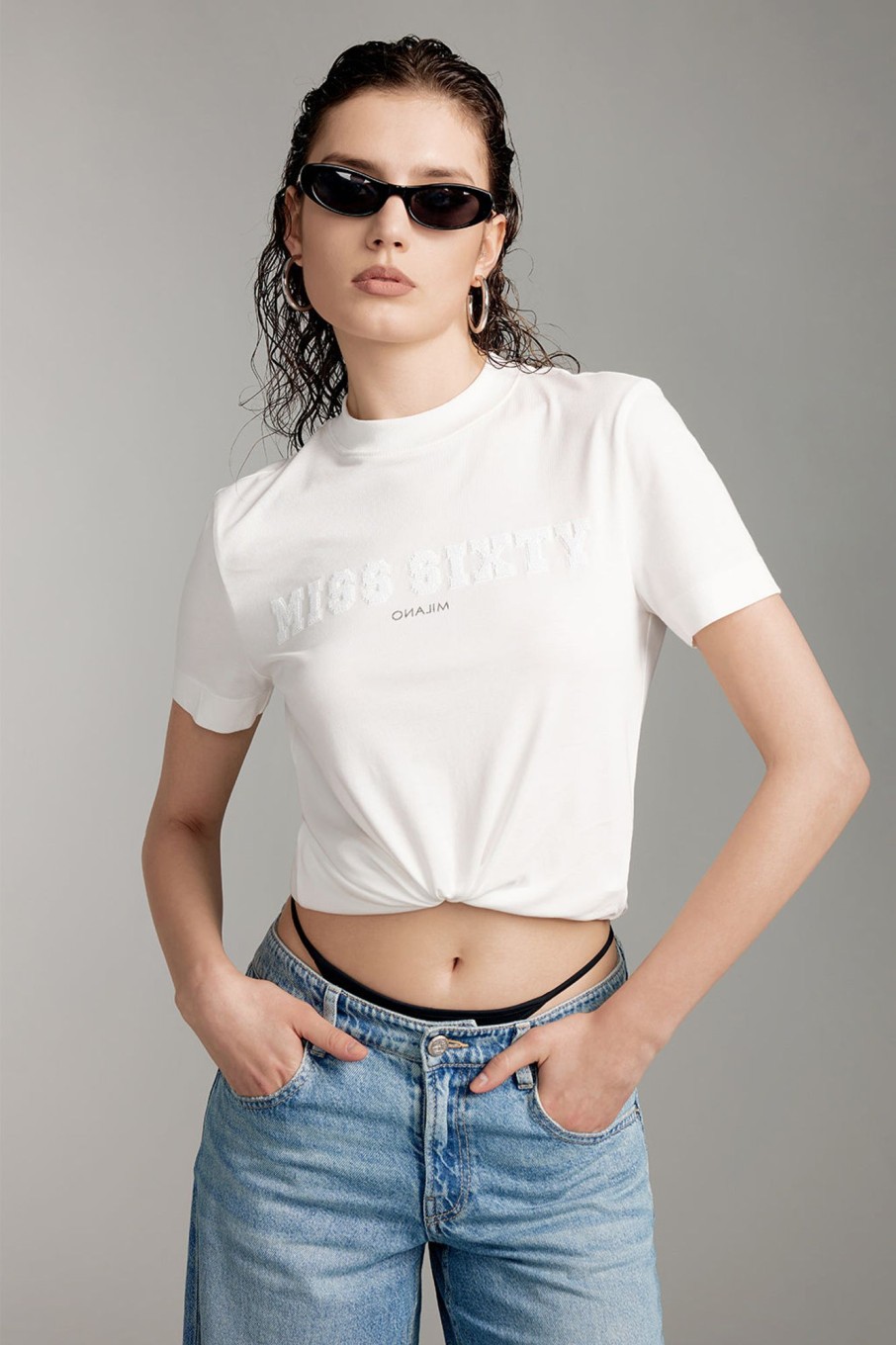 MISS SIXTY Tops | Mock Turtleneck Embroidered T-Shirt