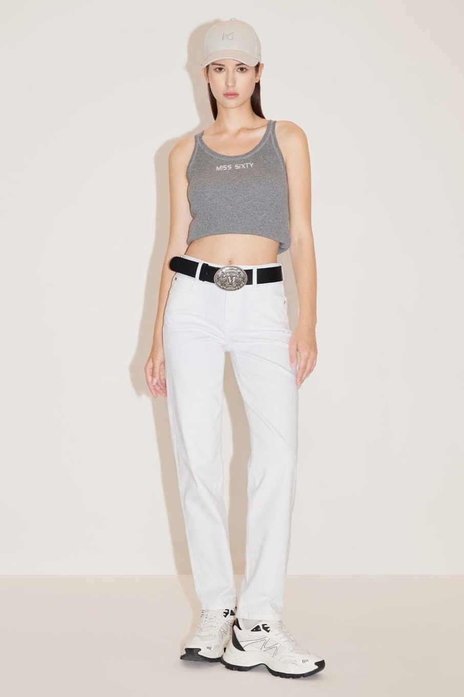 MISS SIXTY Straight | Straight Fit Stretch Cropped Jeans In White