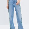 MISS SIXTY Straight | Baggy Straight Fit Leg Jeans With Linen Blend Light Blue