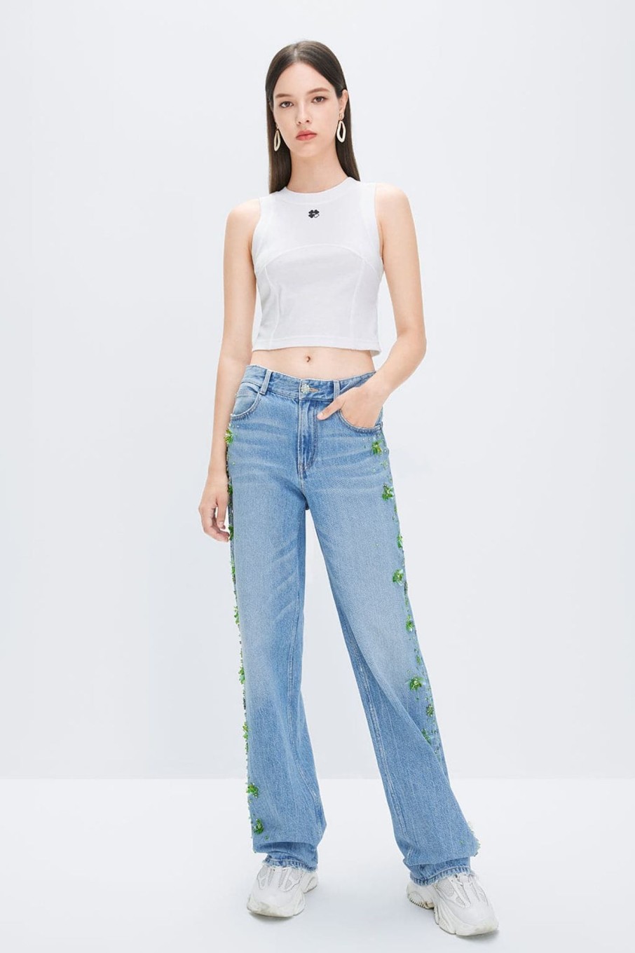 MISS SIXTY Straight | Baggy Straight Fit Leg Jeans With Linen Blend Light Blue