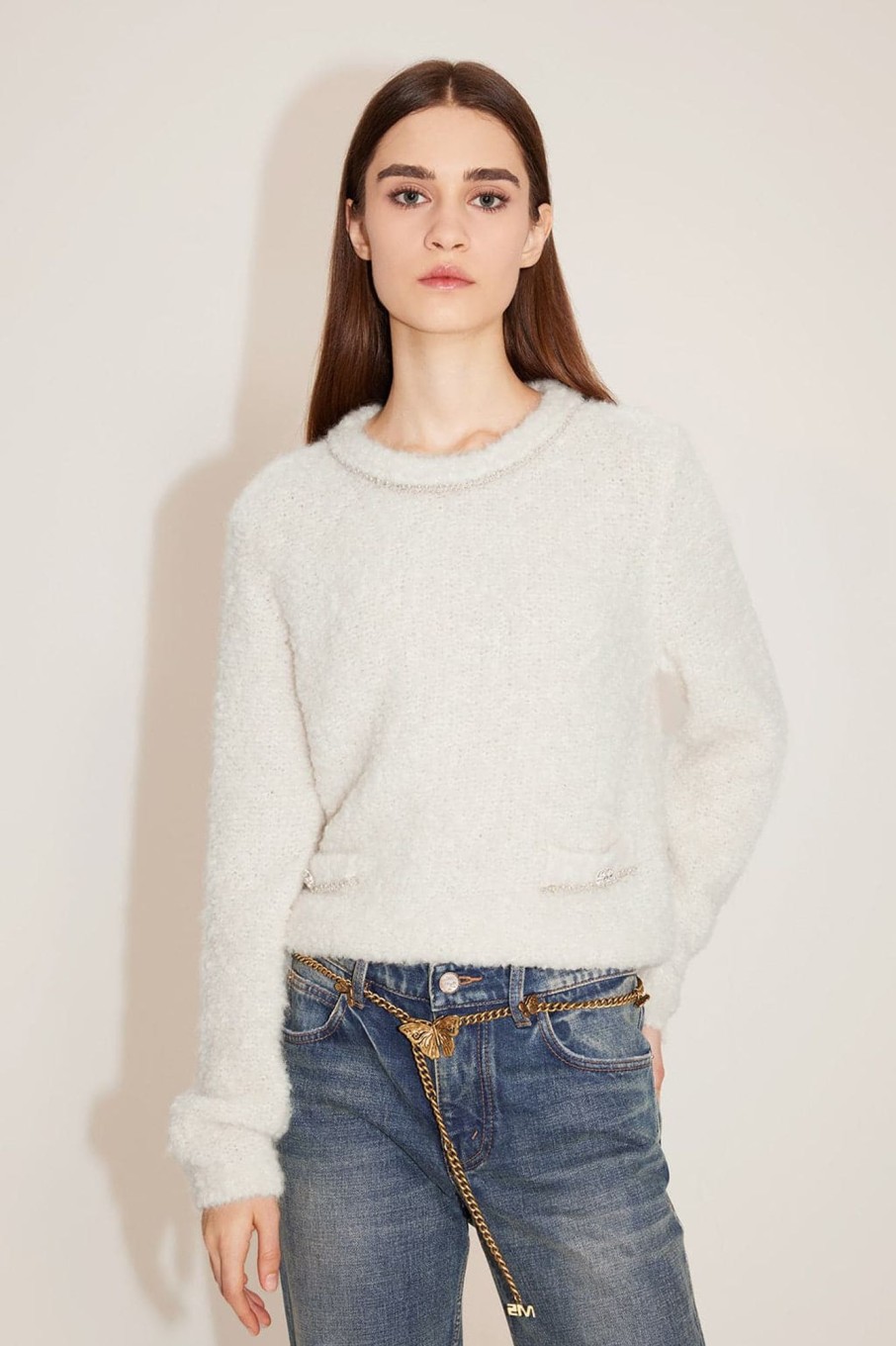 MISS SIXTY Sweaters | Round Neck Beaded Wool Blend Sweater