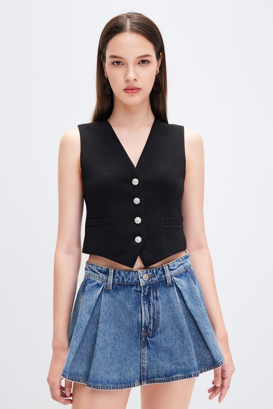 MISS SIXTY Tops | V-Neck Short-Length Vest Black