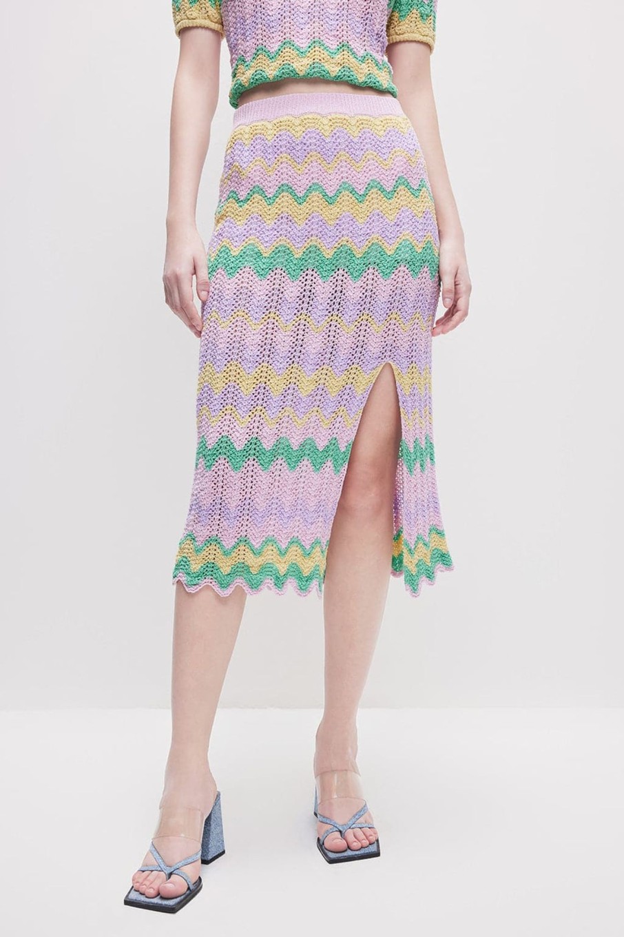 MISS SIXTY Skirts | Ethnic-Inspired Colorful Wavy Pattern Slit Midi Skirt Multicolour