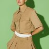 MISS SIXTY Jackets & Outerwears | Cropped Polo Collar Jacket Khaki