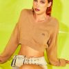 MISS SIXTY Sweaters | Sexy V-Neck Cropped Knit Top With Embroidered Logo Khaki