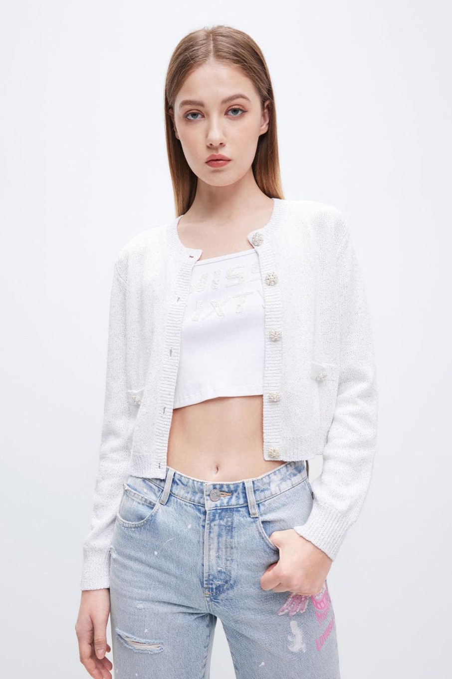 MISS SIXTY Spring-Summer | Miss Sixty X Andre Saraiva Capsule Collection Knit Cardigan White