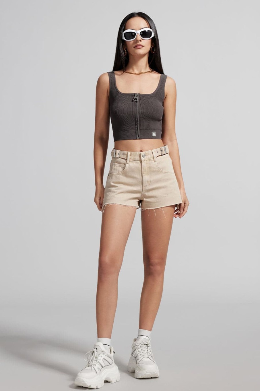 MISS SIXTY Shorts | Denim Shorts With Cut Out Waist Design Khaki