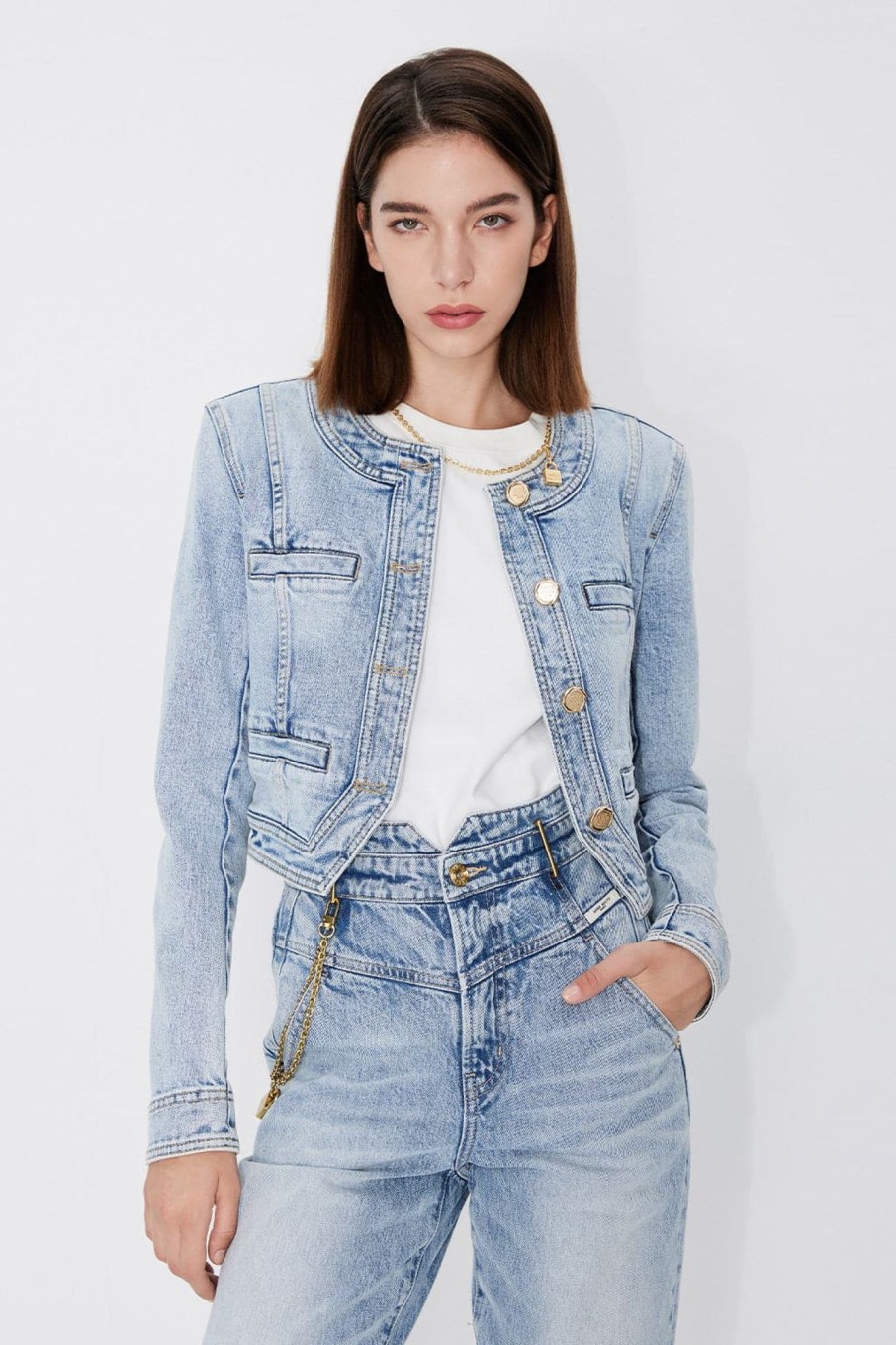 MISS SIXTY Jackets & Outerwears | Stylish Cropped Denim Jacket Middle Blue