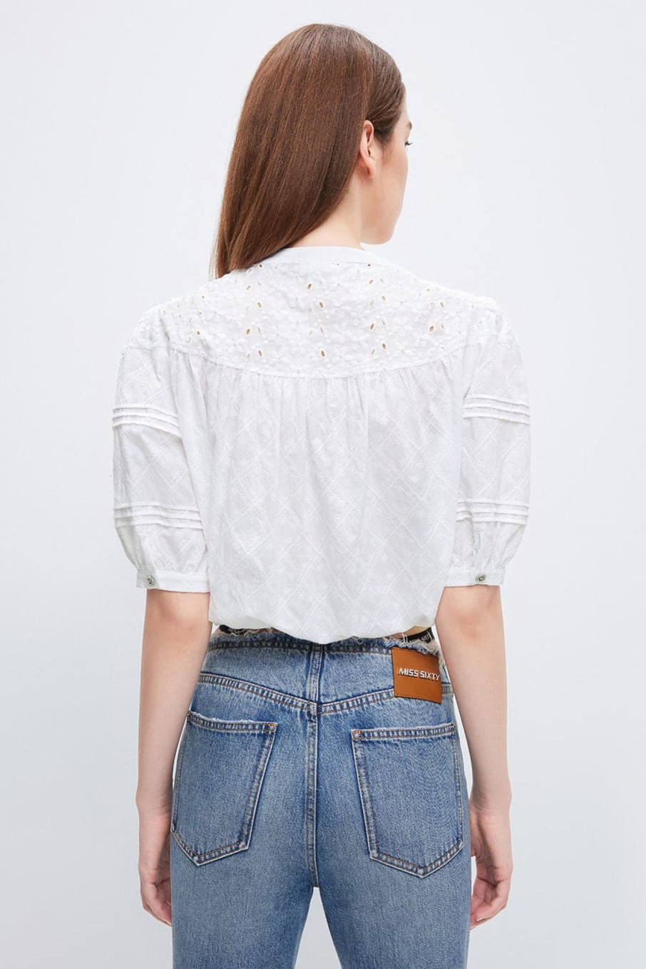 MISS SIXTY Tops | Short-Sleeves Shirt With Beaded Bow Bright White