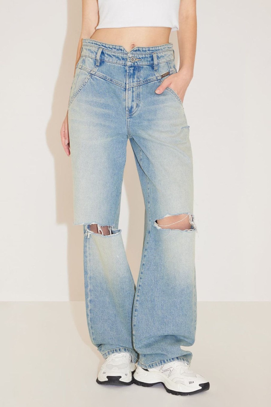 MISS SIXTY Wide Leg | Stylish Wide Leg Ripped Jeans Grey Blue