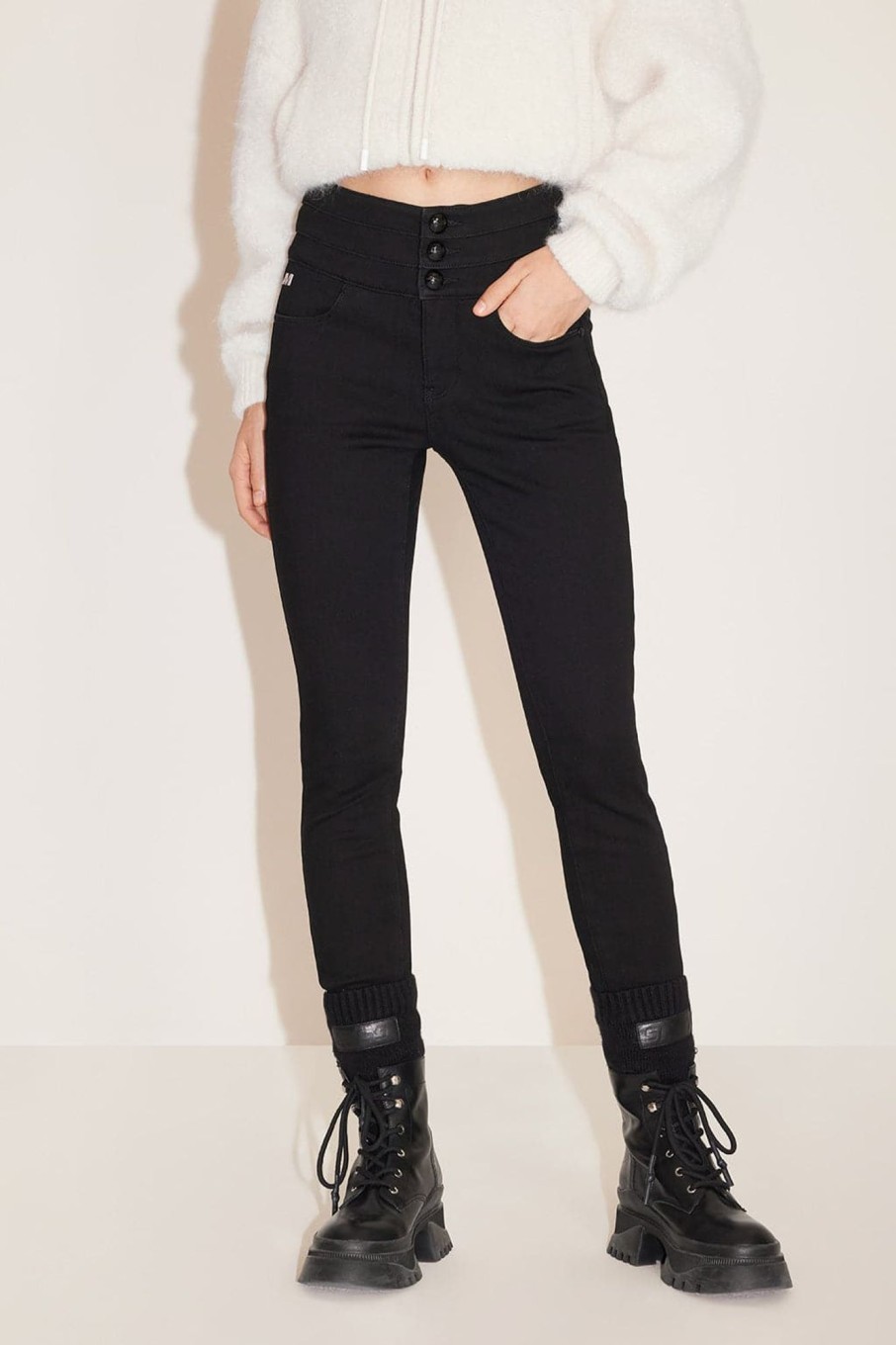 MISS SIXTY High Waist | High-Waist Fleece-Lined Slim-Fit Denim Jeans Black