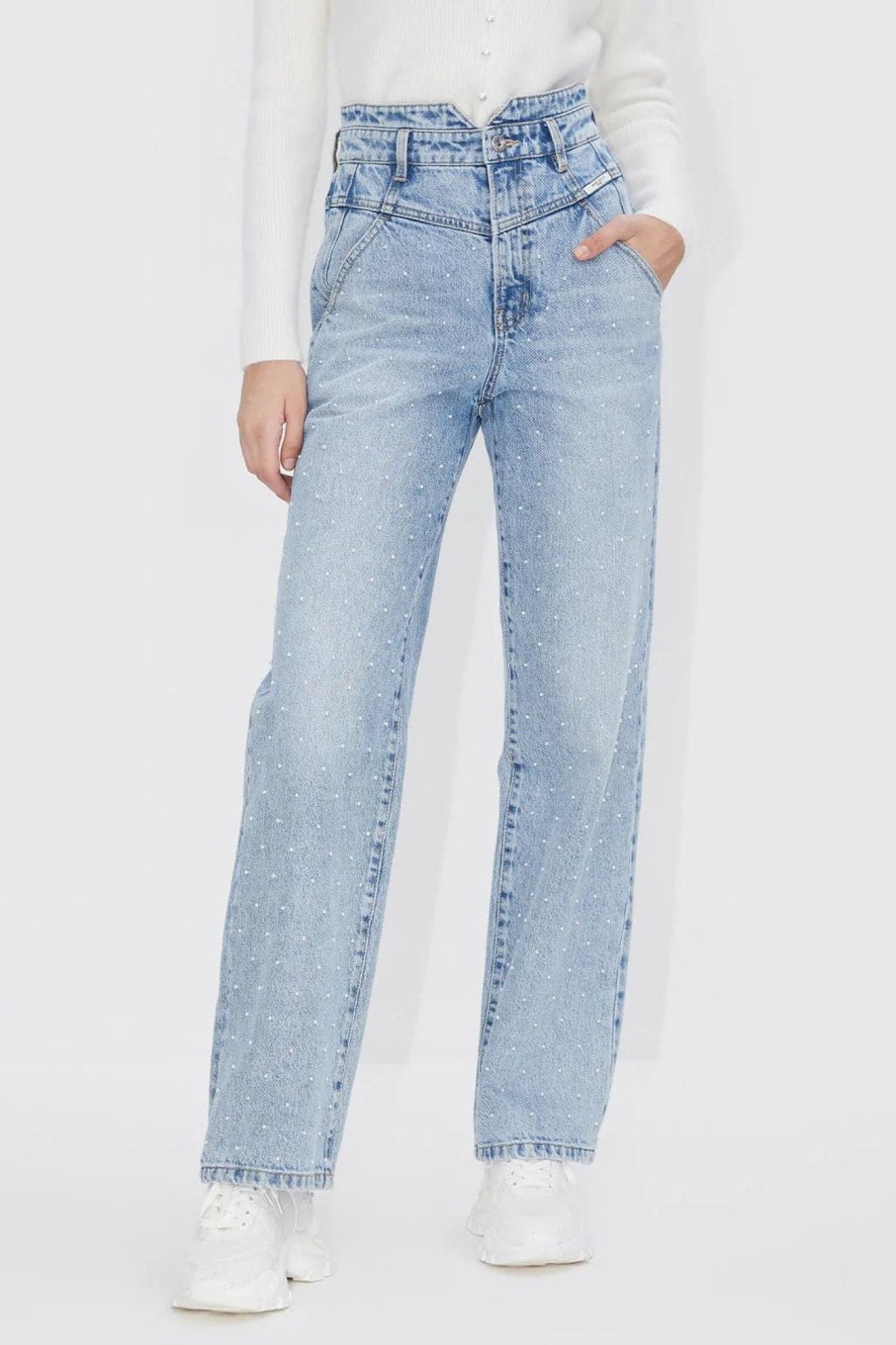 MISS SIXTY Straight | V Shape Waist Beaded Jeans Middle Blue