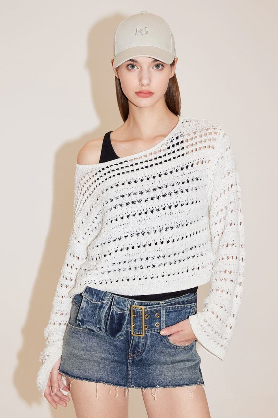 MISS SIXTY Sweaters | Holiday Round Neck Hollow Woolen Knit Top White