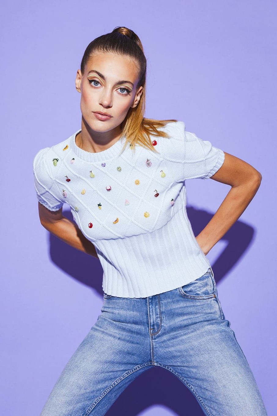 MISS SIXTY Sweaters | Knit Shirt With Fruit Embellishment Blue