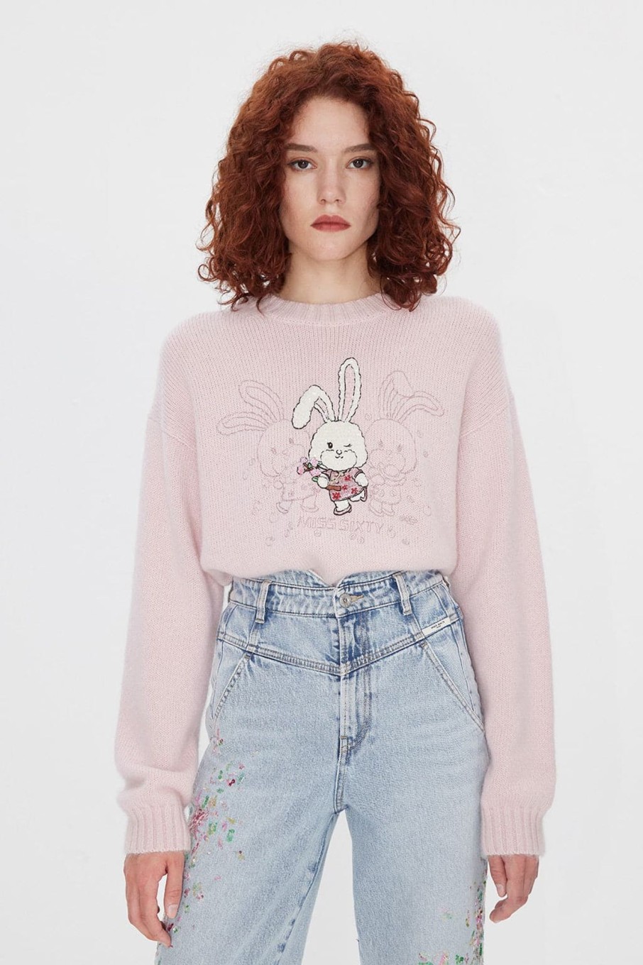 MISS SIXTY Sweaters | Crew Neck Beaded Embroideredsweater Baby Pink