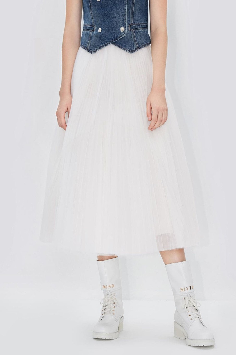 MISS SIXTY Skirts | Stylish Mesh Fluffy Midi Skirt White