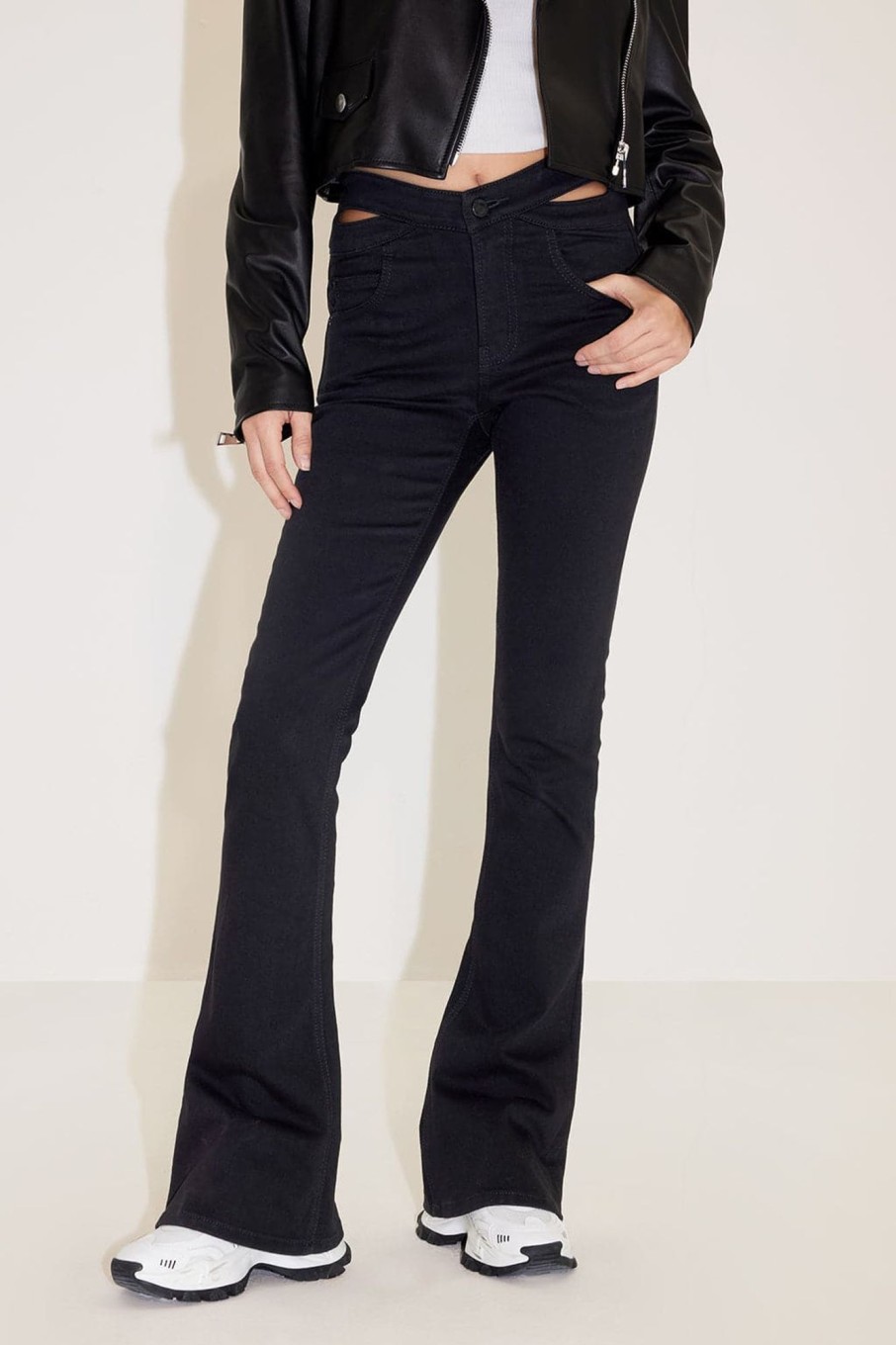 MISS SIXTY Flare | Vintage Slim Fit Flared Jeans With Cut Out Waist Black