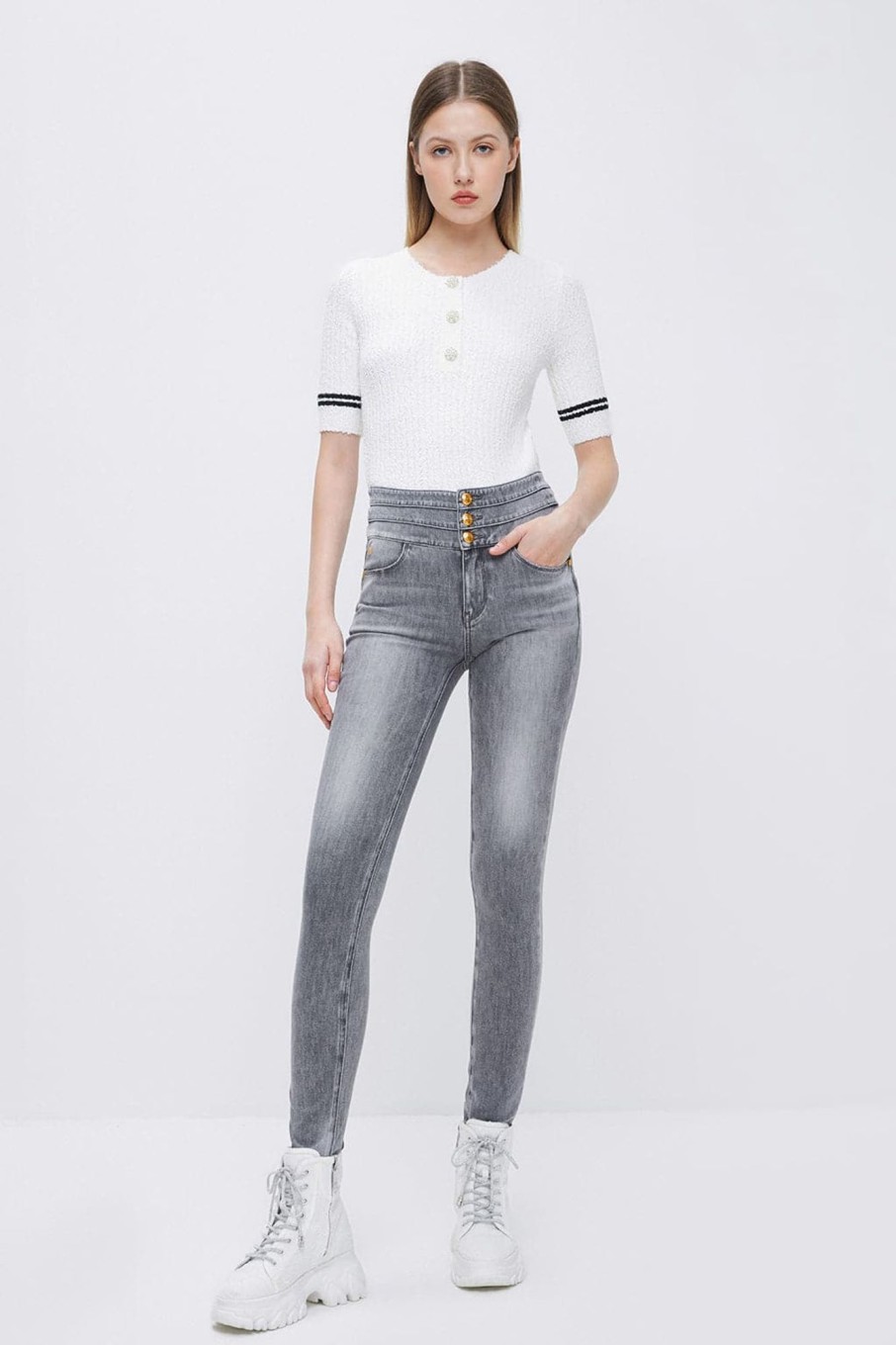 MISS SIXTY High Waist | High Waist Skinny Stretchy Silk-Blend Jeans Light Grey