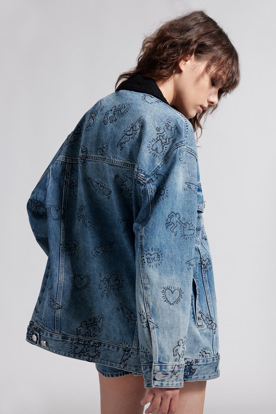 MISS SIXTY Spring-Summer | Miss Sixty X Keith Haring Capsule Collection Contrast Color Lapel Denim Jacket Middle Blue