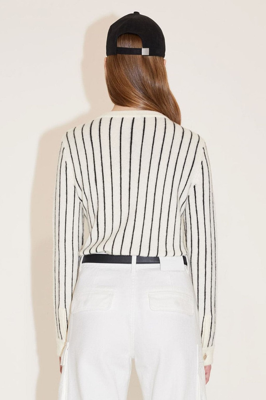 MISS SIXTY Sweaters | V-Neck Stripped Wool Knitted Cardigan White/Black