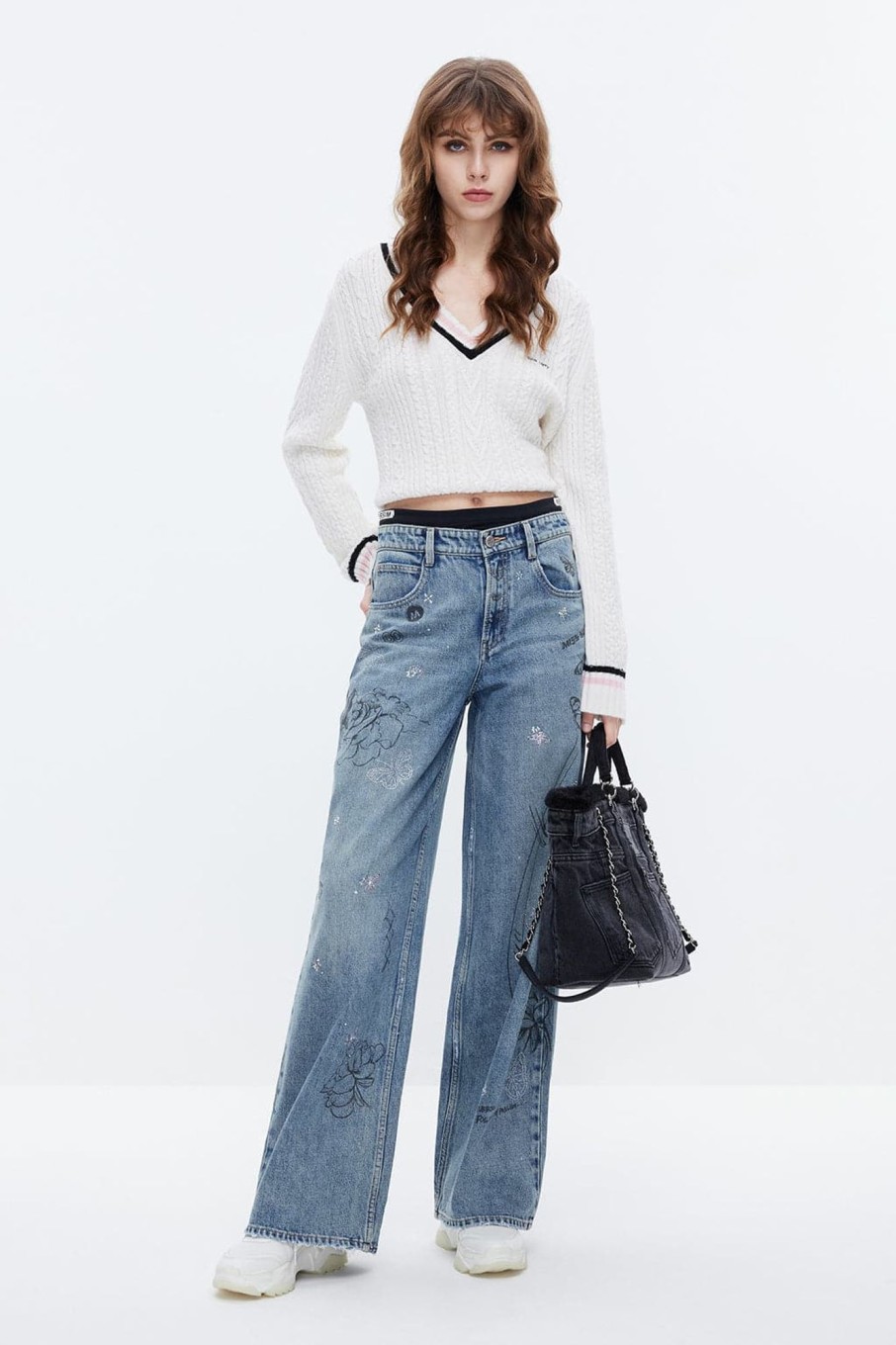 MISS SIXTY Wide Leg | Retro Patchwork Waist Wide Leg Jeans Middle Blue